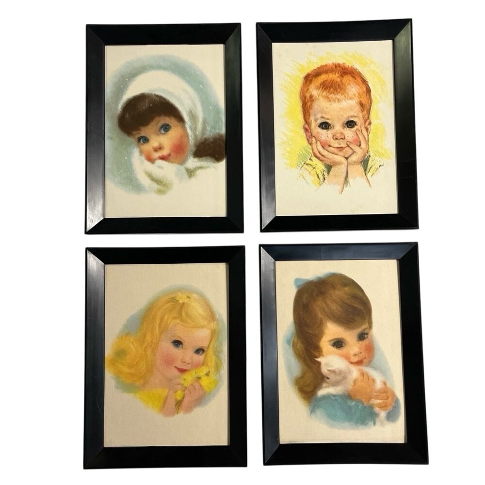 Vintage Francis Hook Northern Mills Tissue Girls Original Prints 1960s 4‎ Framed